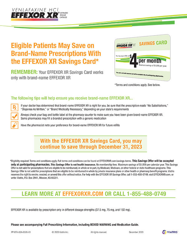 Safety Info | EFFEXOR XR® (venlafaxine HCl) | Resources